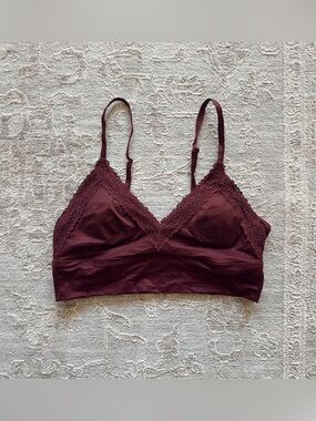 Aerie Padded Bralette Sunnie Blossom Triangle Bra Lace-Trim Burgundy Lounge Sz S